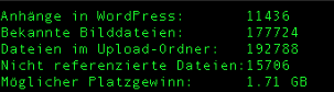 Bei einer größeren WordPress-Installation schaufelte ich mit dem Skript immerhin 1,71 GB frei.